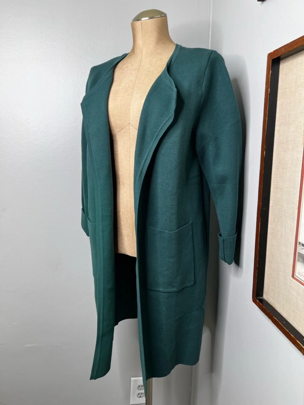 ANRABESS Long Sleeve Heavy Knit Open Front Cardigan in Emerald Green size Large